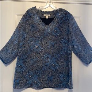 Coldwater Creek blue & black pullover blouse